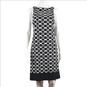 NWT Joseph Ribkoff Black & White Polka Dot Sequined Sleeveless Sheath Dress